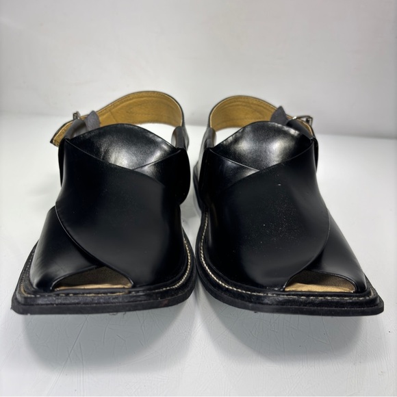 Peshawari Handmade Black Leather Charsaddah Chappal Pakistan‎ Sandal Size 7 main image 4